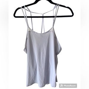 Lululemon Modal-Silk Yoga Top Size 4 Light Bluish Grey Mesh‎ Lining Side…